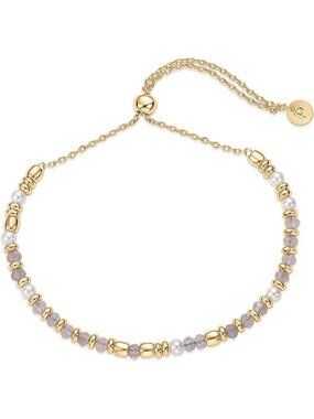 Labradorite 14K Yellow Gold Plated Gemstone Beaded Bracelets for Women